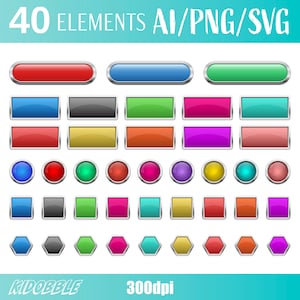 Glanzende knoppen Gebruikersinterface-elementen Interactief ontwerp Vectorkunst Webpictogrammen Digitale afbeelding Glanzende clipart afdrukbaar ontwerp downloadbaar