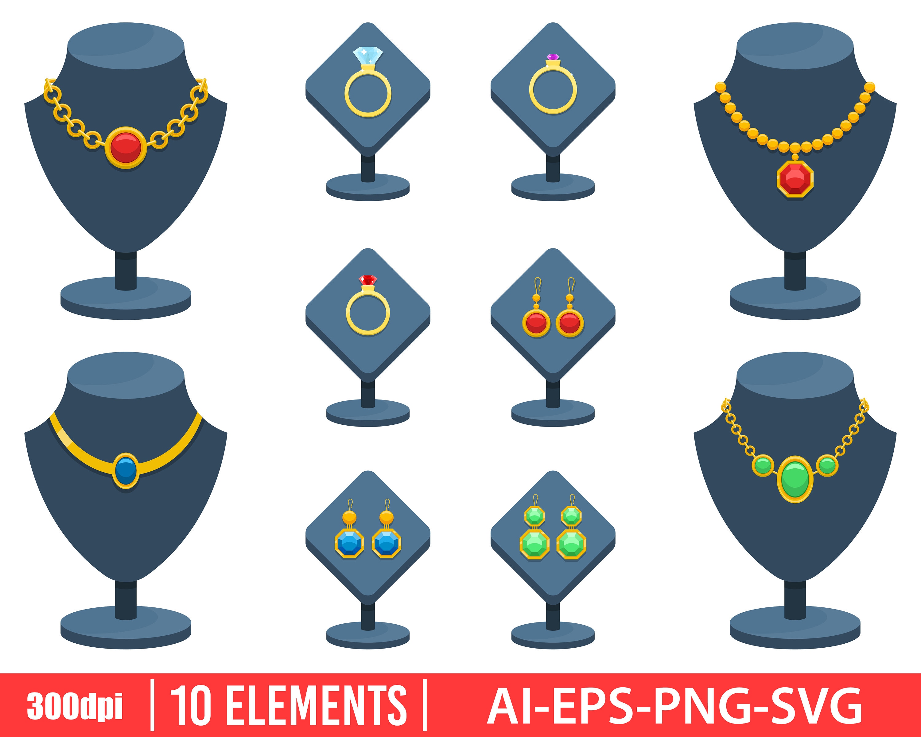 Schmuck Clipart Vektor Design Illustration. Schmuckset. Vektor - Etsy.de