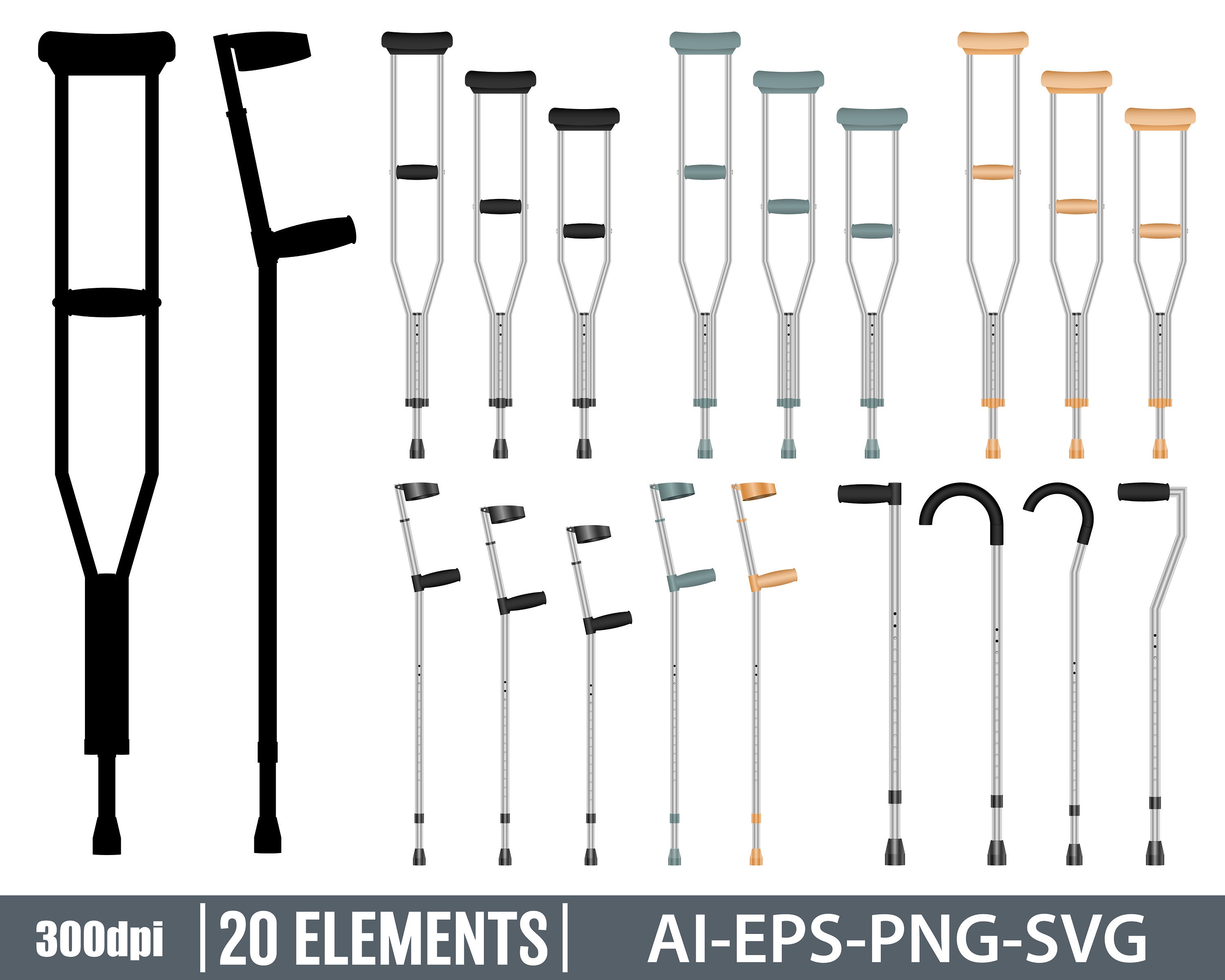 Medizinische Krücken Clipart Vektor Design Illustration. Etsy.de