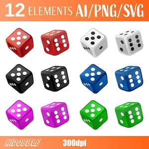 Würfel Clipart Set | Handgezeichnete Würfel-Grafik | Gaming Symbol Clipart | Digitales PNG und SVG
