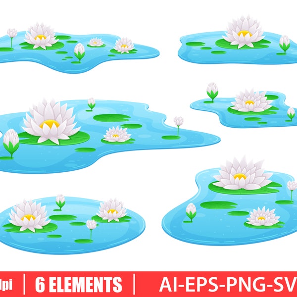 Water lily clipart vector design illustration. Water lily set. Vector Clipart Print