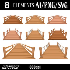 Wooden Bridge Rustic Nature Pathway Scenic Park Digital Vector Art Clipart Outdoor Wooden Bridge Design Rustic Nature Vector Art Download