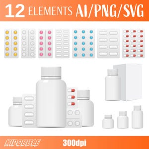 Medical Pills Health Supplement Vitamins Capsules Digital Vector Art Healthy Life Vector Clipart Design Medical Pill Bottles Printable