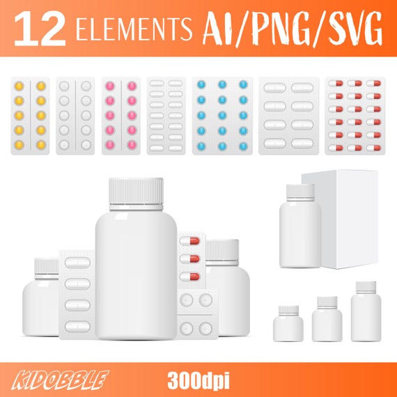 Medical Pills Health Supplement Vitamins Capsules Digital Vector Art Healthy Life Vector Clipart Design Medical Pill Bottles Printable