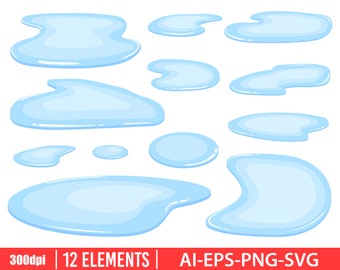 Water puddle clipart vector design illustration. Water puddle set. Vector Clipart Print