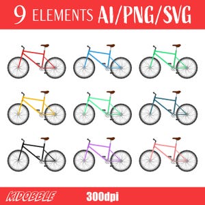 Clipart di biciclette Vettore Ciclismo Illustrazione Digitale Bici Arte Retro Vintage Design Sport Strada Grafica All'aperto Viaggio Disegno Urbano Avventura
