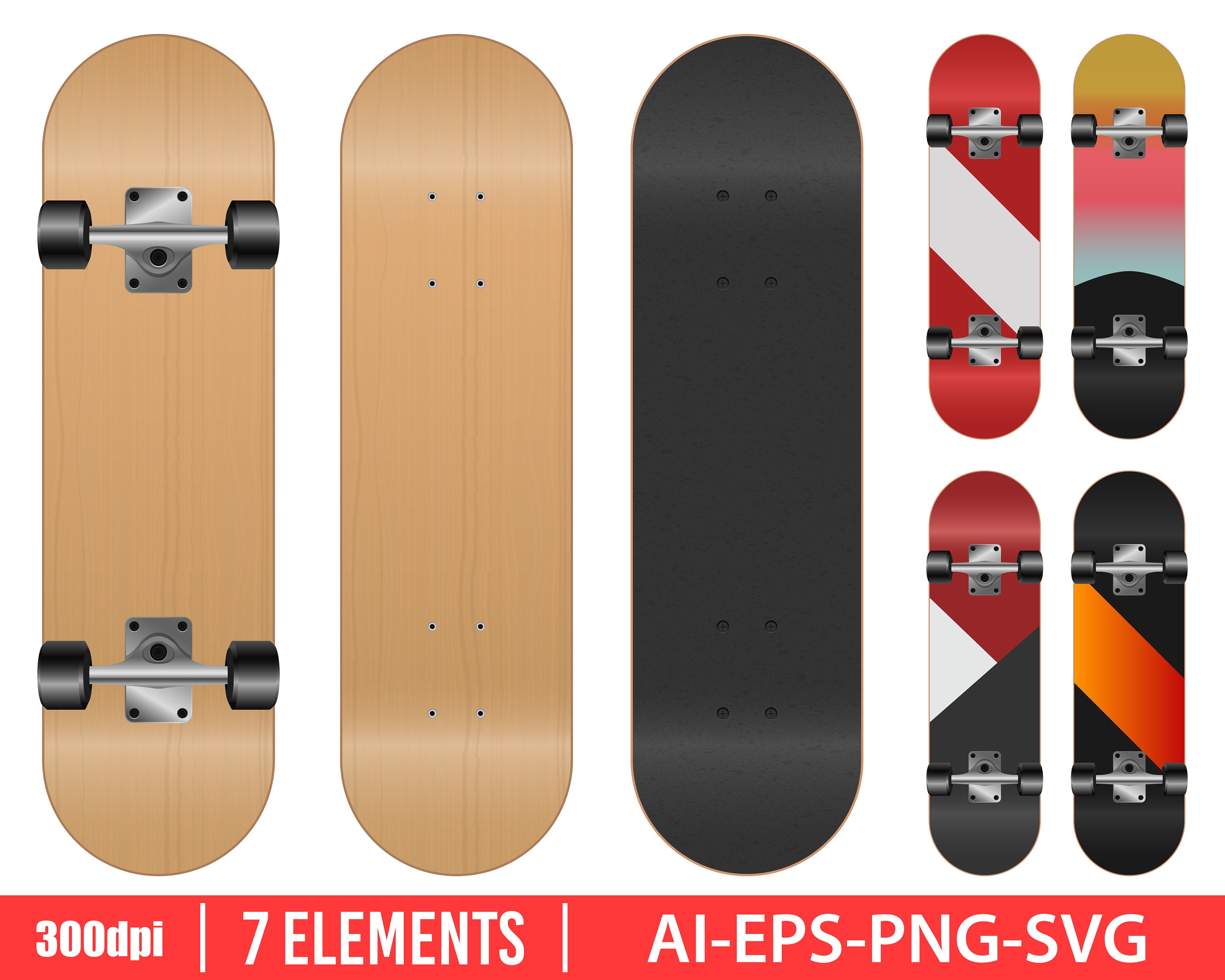Skateboard Clipart Vector Design Illustration. Skateboard Set. - Etsy