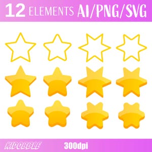 Goldene Sterne Clipart | Handgezeichnete Sterne Illustrationen | Glänzende Stern-Aufkleber | Digitales PNG und SVG