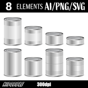 Blechdose Metallic Behälter Lebensmittel Lagerung Vektor Kunst Küche Speisekammer Digitale Illustration Recyclebar Verpackung Clipart druckbare Design