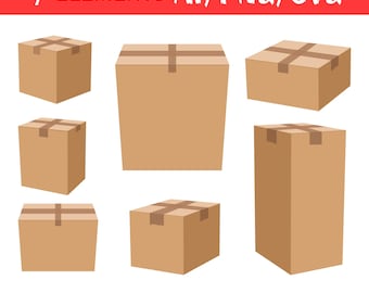 Cardboard Box Clipart Set, Packaging Vector Graphics (AI, PNG, SVG)