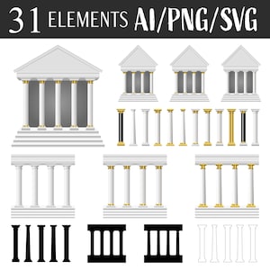 Colonne antiche Tempio Vettore Clipart Architettura Arte digitale Design classico Illustrazione Elementi di edifici antichi Stile greco Storico