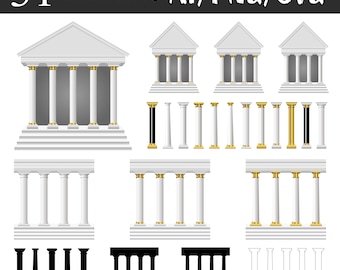 Immagini clipart di colonne di templi antichi: architettura greca (arte digitale)