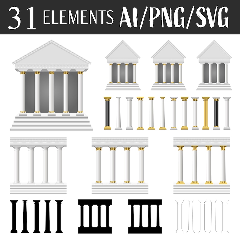 Antique Columns Temple Vector Clipart Architecture Digital Art Classic ...
