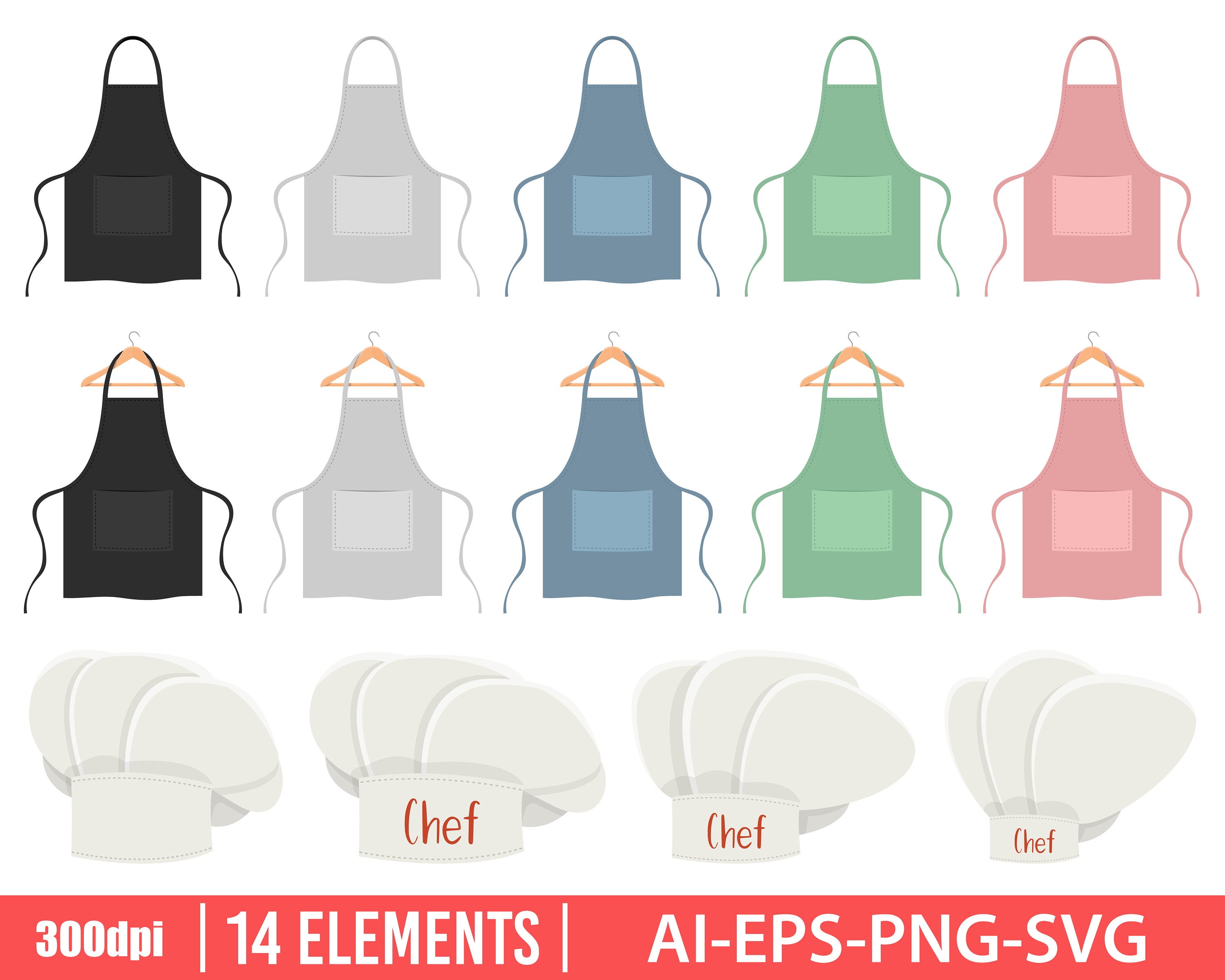 Chef Apron and Hat Clipart Vector Design Illustration. Chef Etsy