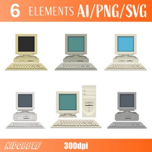 Old Vintage PC Retro Computer Classic Technology Vector Art Nostalgic Device Digital Illustration Tech Clipart Printable Design Downloadable