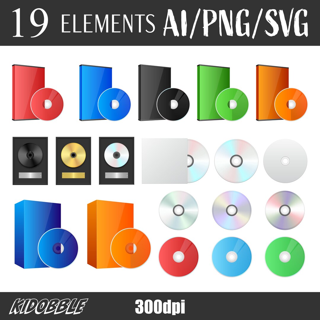 Cd and Dvd Clipart Vector Digital Media Graphics Printable Cd Dvd Disc ...