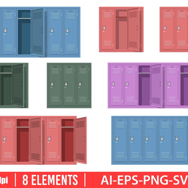 School locker clipart vector design illustration. School locker set. Vector Clipart Print