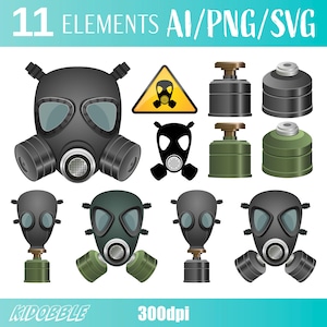 Gas Mask Clipart | Protective Gear Stickers | Hand-Drawn Safety Icons | Digital PNG & SVG