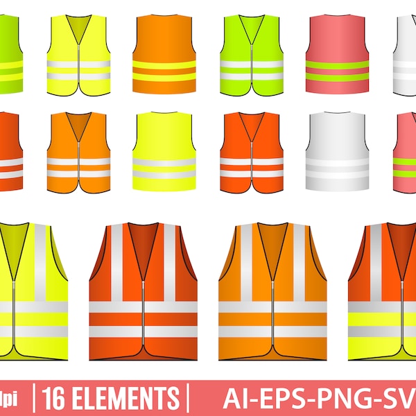 Illustration de conception vectorielle de clipart de gilet de sécurité. Ensemble de gilets de sécurité. Impression Vector Clipart