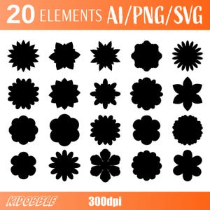 Flowers Silhouette Clipart | Elegant Flower Shapes | Minimalist Floral Clipart | Digital PNG & SVG