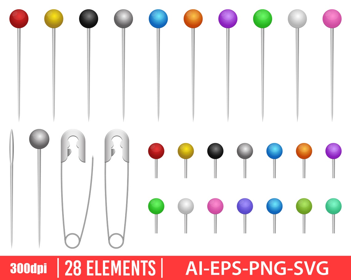 Sewing Needle and Pin Clipart Vector Design Illustration. Etsy