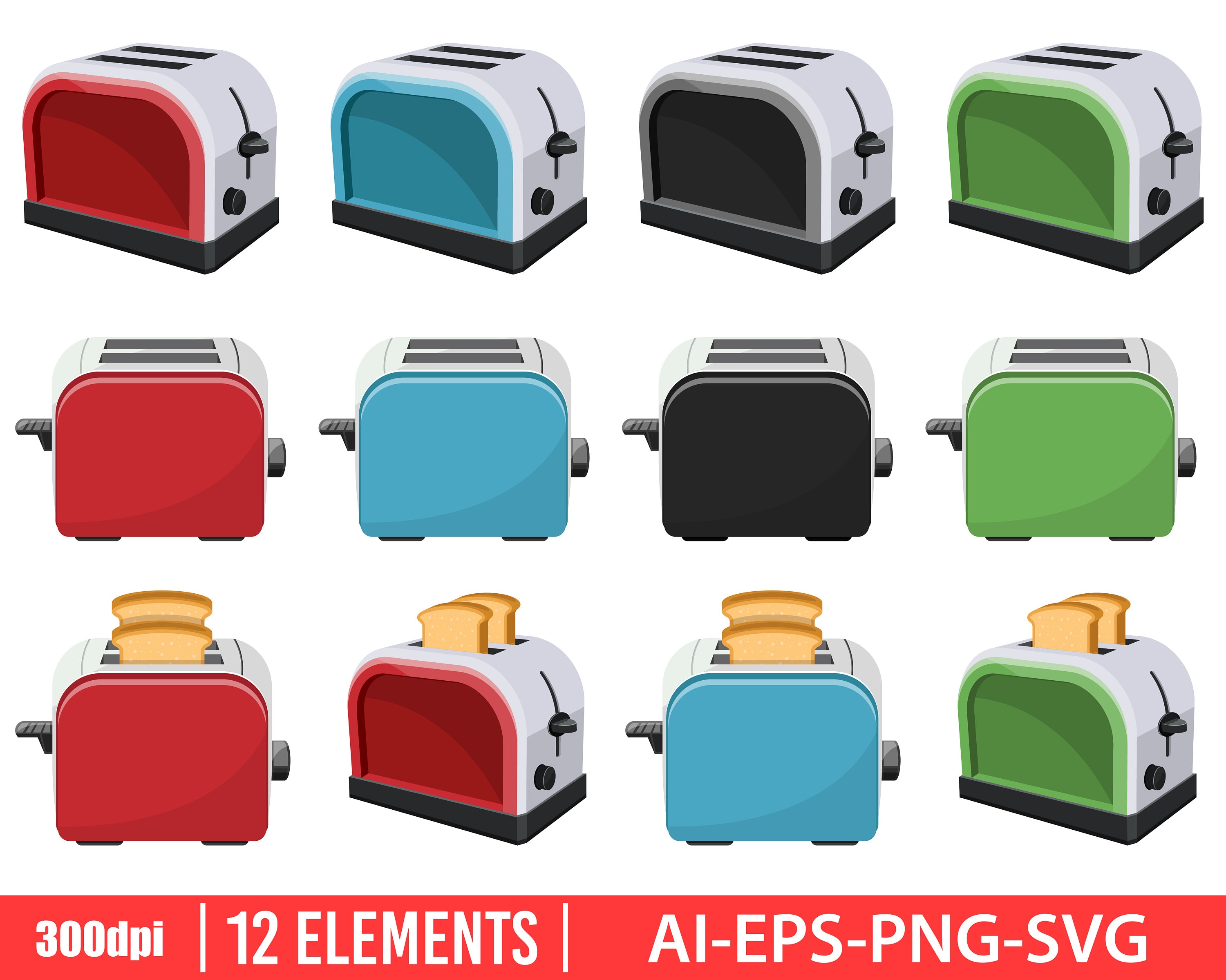 Bread Toaster Clipart Vector Design Illustration. Bread Toaster Set. Vector  Clipart Print - Etsy UK