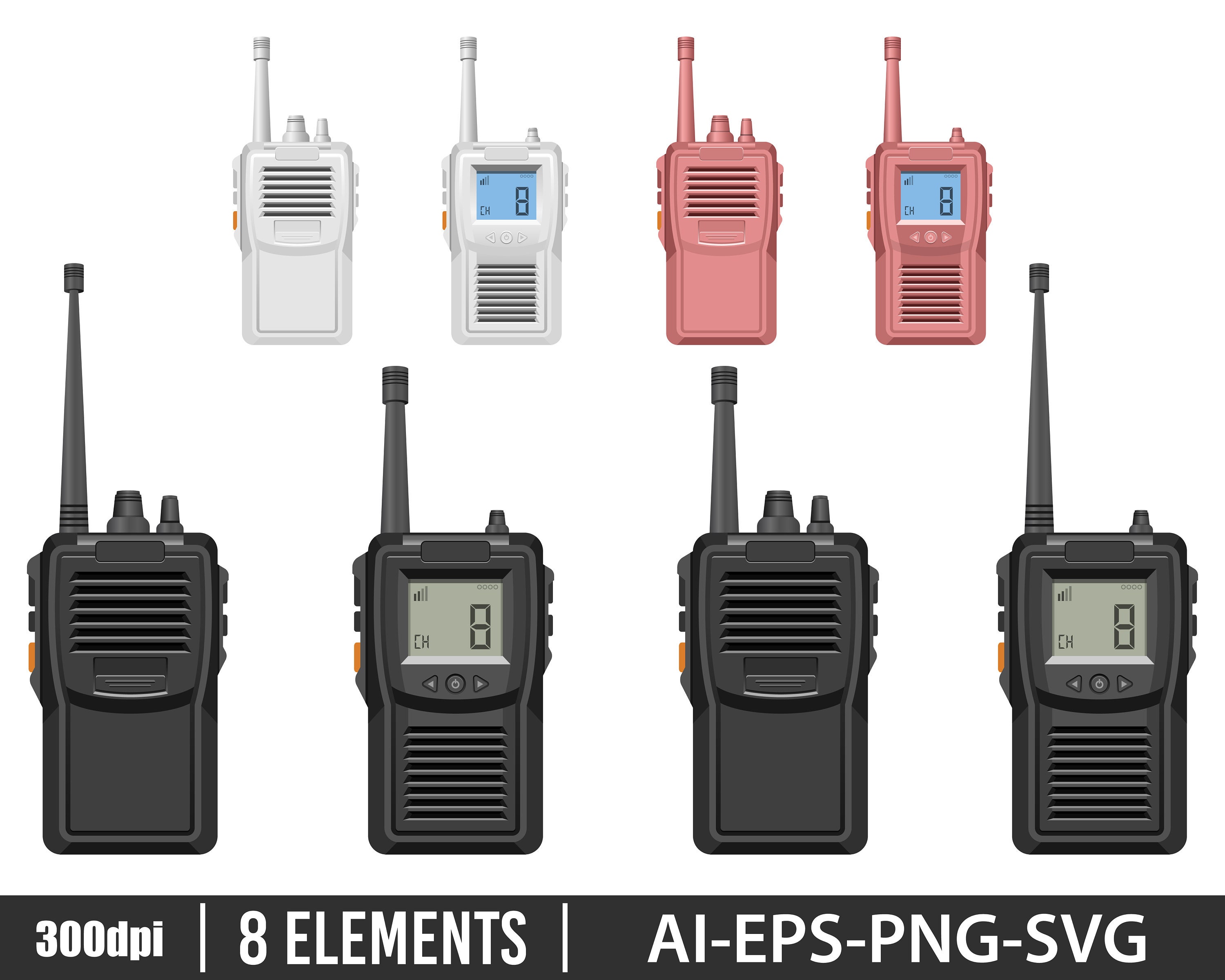 Walkie Talkie Clipart Vector Design Illustration. Walkie Talkie Set ...