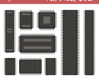 Computer Chip Clipart Vector Circuit Design Digital Graphics Tech Elements Processor Clipart Art Hardware Vector Illustration Set