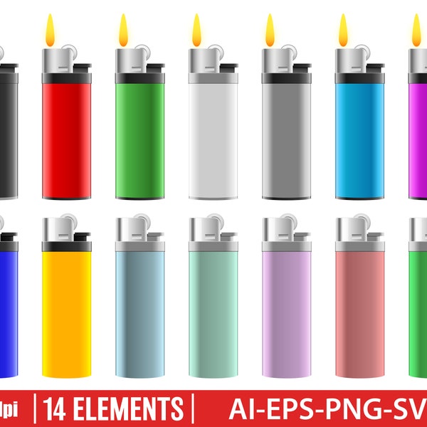 Lighter clipart vector design illustration. Lighter set. Vector Clipart Print