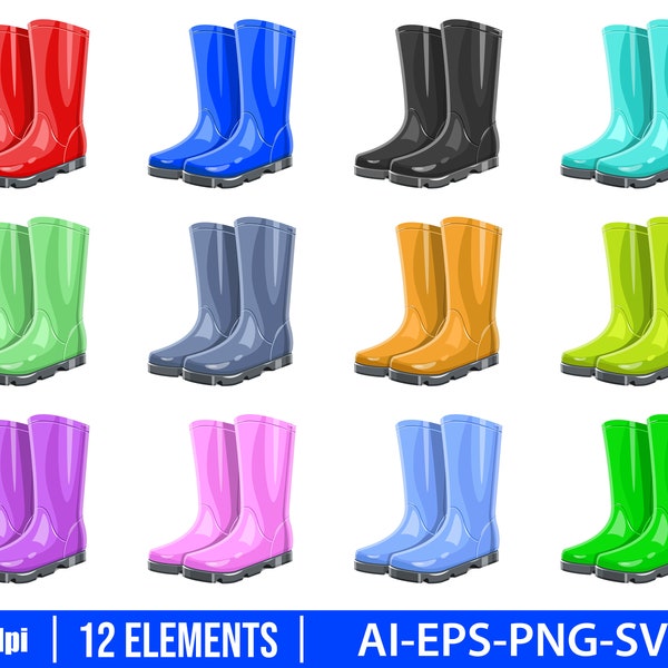 Rubber garden boots clipart vector design illustration. Rubber boots set. Vector Clipart Print