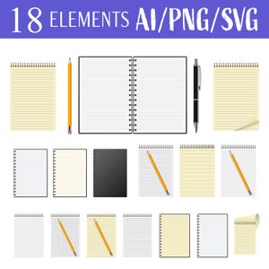 Notebook Clipart Vector Stationery Journal Writing Pad Digital Art Office Supplies Sketchbook Clipart Printable Design Illustration