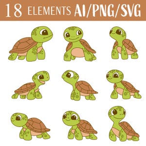 Cute Turtle Set Digital Clipart Bundle Printable Art Design Illustration Pack Sea Animal Graphics Decorative Elements Creative Collection