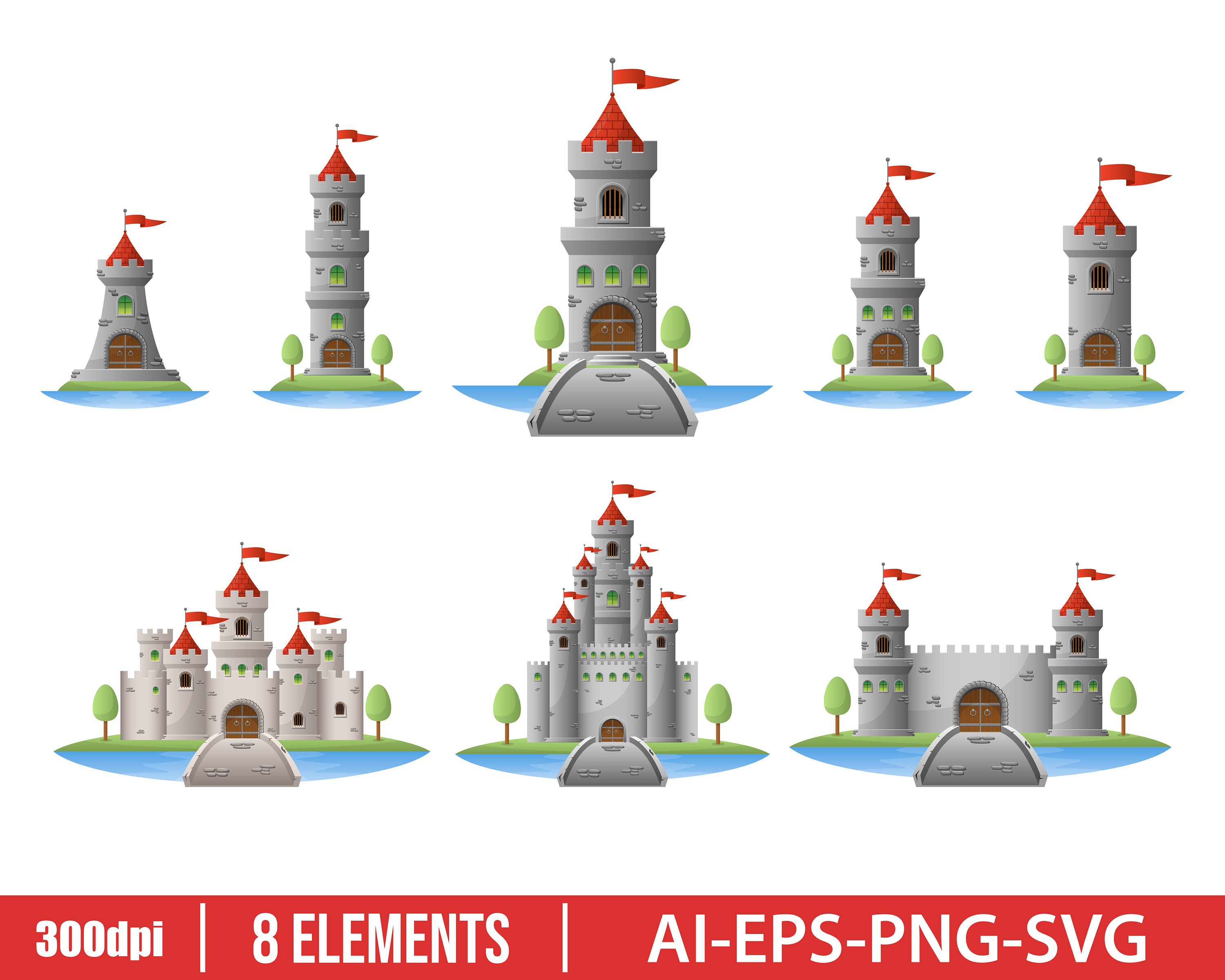 Mittelalter Burg Clipart Vektor Design Illustration Etsy