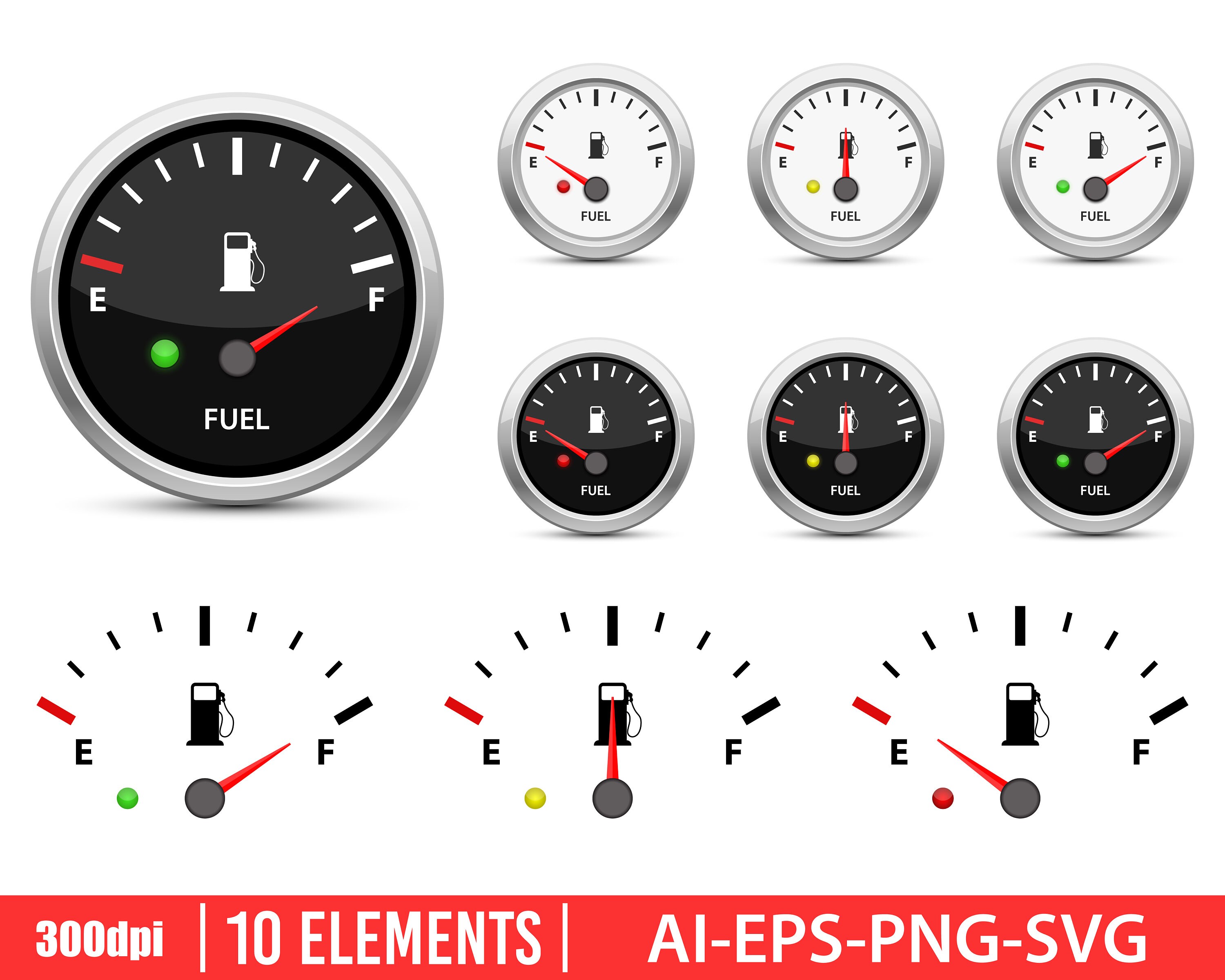 Fuel Gauge Clipart Vector Design Illustration. Fuel Gauge Set. Etsy