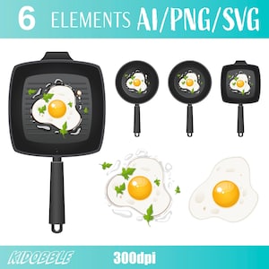 Fried Egg Clipart | Breakfast Food Graphics | Hand-Drawn Egg Illustrations | Digital PNG & SVG