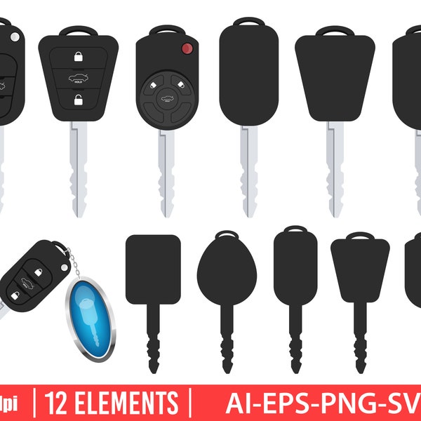 Car key clipart vector design illustration. Car key set. Vector Clipart Print