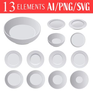 May include: A set of 13 white ceramic bowls and plates in various sizes and angles. The bowls and plates are all white and have a smooth, glossy finish.
