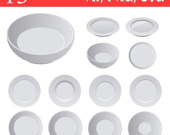 Prato de porcelana realista Louça fina Talheres elegantes Conjunto de clipart digital Prato Louça Design elegante Clipart digital Download