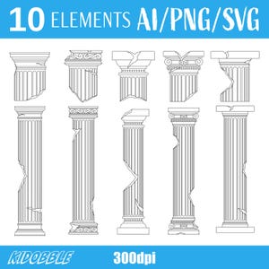 Colonnes antiques Structure architecturale monument historique Art vectoriel Design classique Illustration numérique Ruines Clipart imprimable