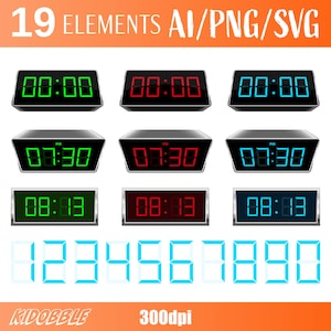 Reloj digital Clipart Vector Reloj retro Clipart Arte imprimible Reloj vectorial Arte del reloj digital Diseño de imágenes prediseñadas de reloj moderno Tiempo digital