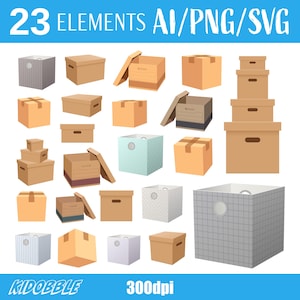 Opbergdoos Container Organisatie Huishoudelijk Artikel Vectorkunst Verpakking Levering Digitale afbeelding Opslag Clipart Afdrukbaar ontwerp