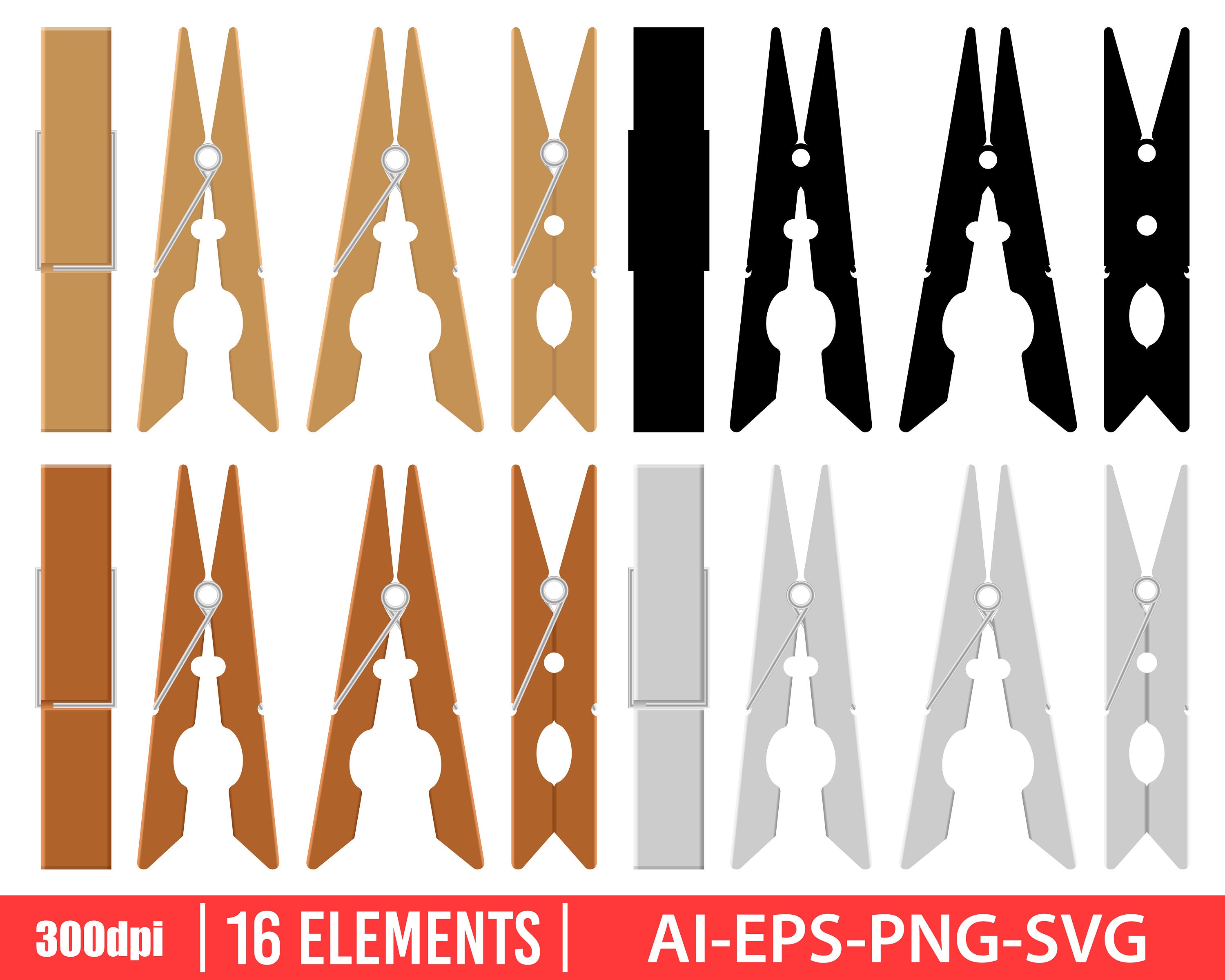 Clothes Pin Clipart Vector Design Illustration. Clothes Pin Etsy UK