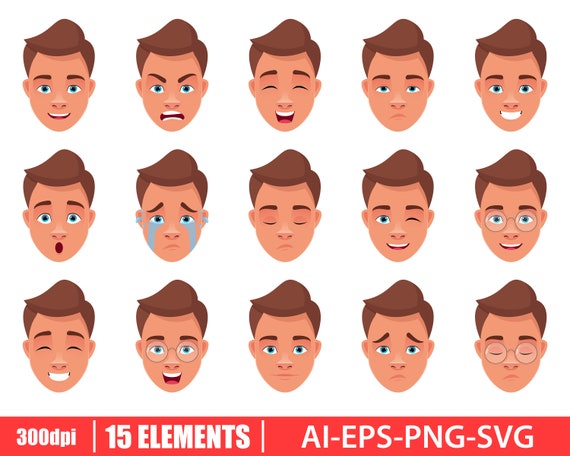 Man Face Expression Clipart Vector Design Illustration. Man - Etsy New Zealand Man Face Expression Clipart Vector Design Illustration. Man - Etsy New Zealand
