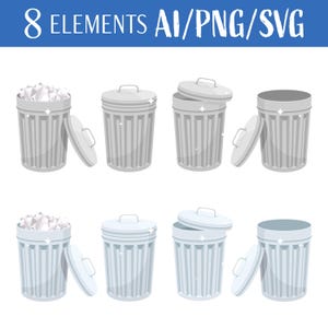 Metallic Trash Can Waste Bin Recycling Container Vector Art Garbage Disposal Digital Illustration Urban Clipart Printable Design