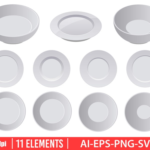 Realistic porcelain plate clipart vector design illustration. Realistic porcelain plate set. Vector Clipart Print