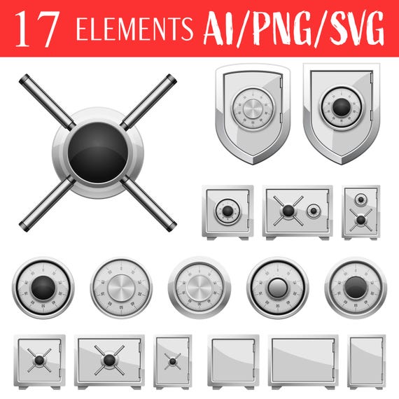 Safe Combination Lock Clipart Vector Art Security Lock Illustration Digital Graphics Combination Lock Design Safe Icon Clipart Set Security