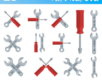 Wrench Screwdriver Clipart | Hand-Drawn Tools | Cute Workshop Stickers | Digital PNG & SVG