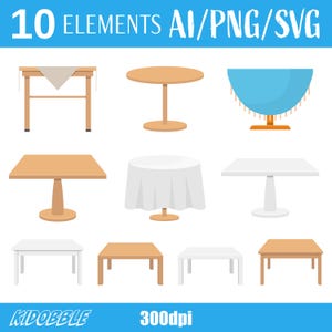 Clipart di tavolo in legno Vettore Arte digitale Design del tavolo Stampabile Illustrazione vettoriale di tavolo in legno Clip art di mobili Set da pranzo in legno
