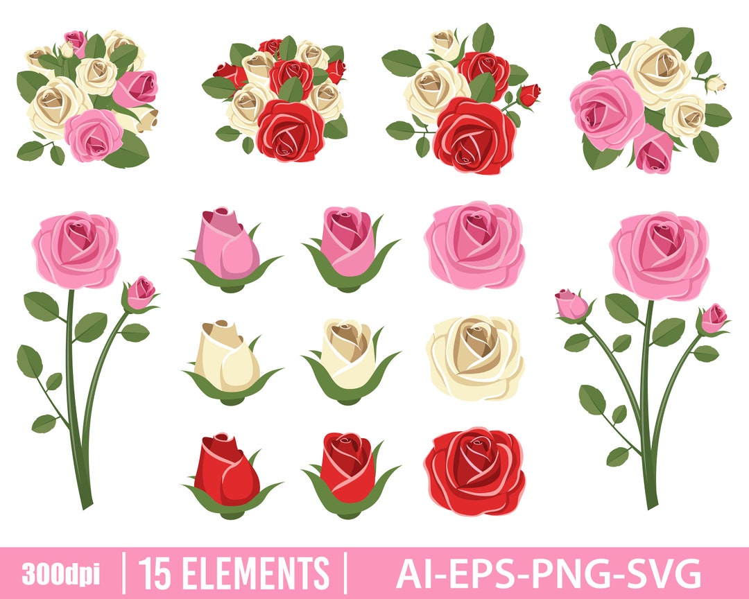 Rose Elements Clipart Vector Design Illustration. Rose Set. - Etsy New ...