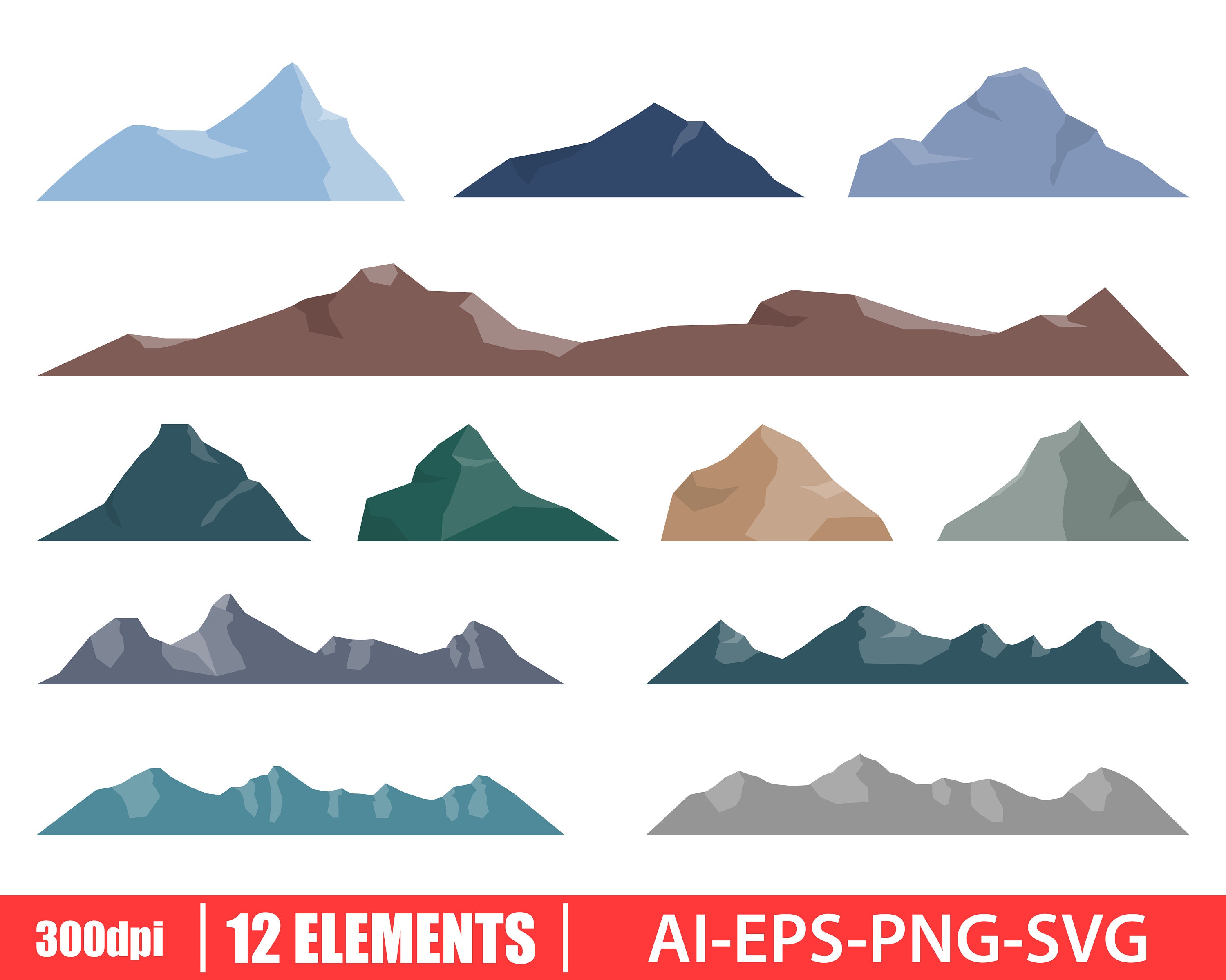 Mountain Clipart Vector Design Illustration. Mountain Set. - Etsy